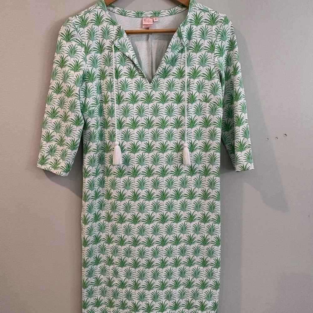 Tuckernuck Persifor Stem Flora Tyler Dress Green and White Palm Print Small - Picture 3 of 8